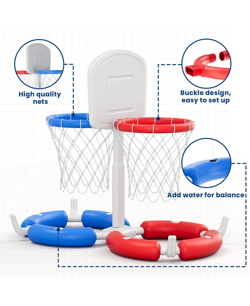 Gnuadz 2-in-1 Pool Basketball Hoop Ring Toss Game Floating Water Toy
