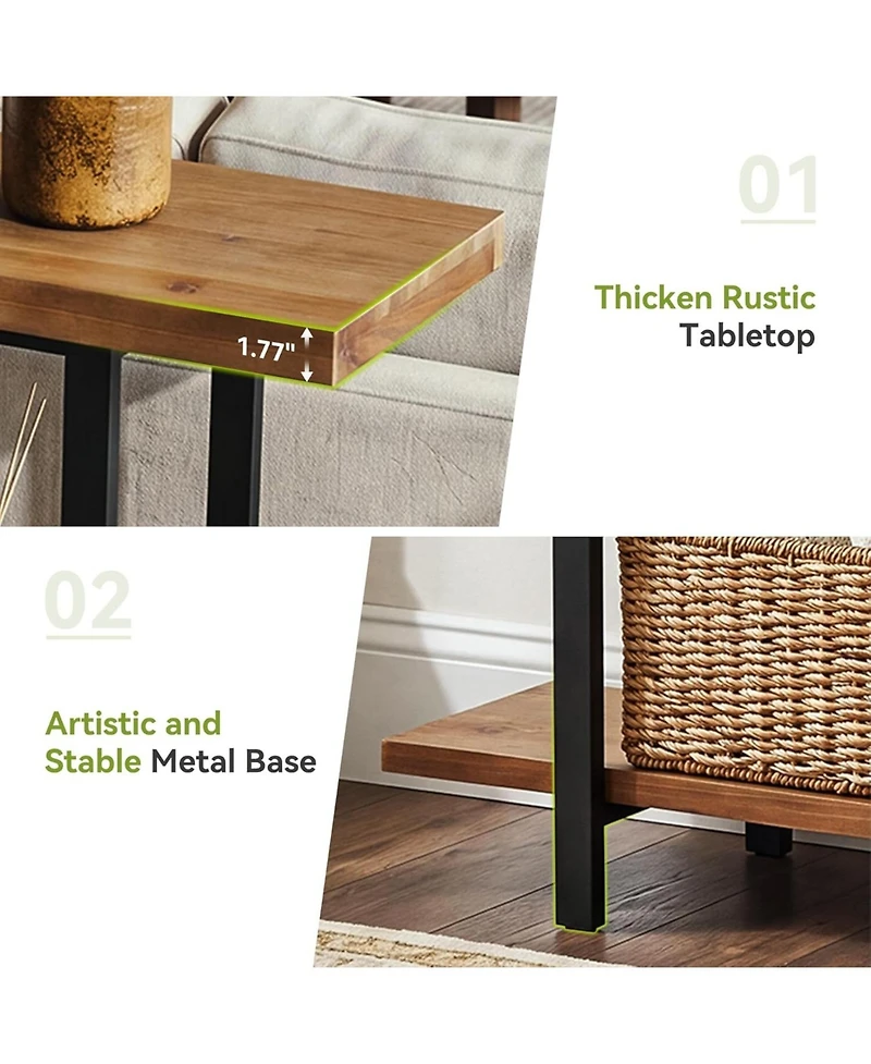 Tribesigns 3-Tier Solid Wood Console Table, 63-Inch Farmhouse Entryway Table, Narrow Sofa Table Behind the Couch