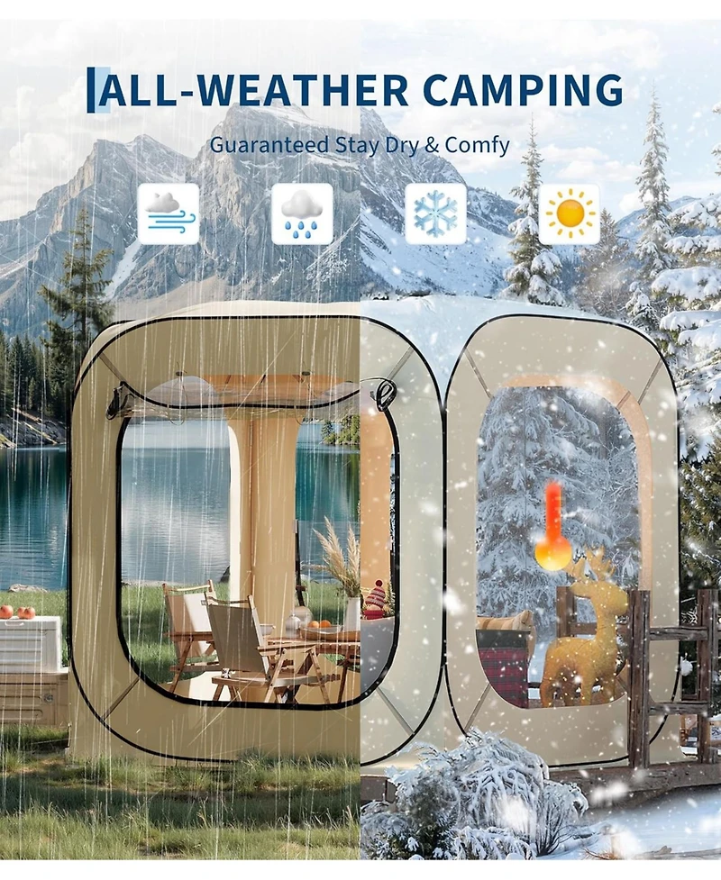 gaomon 6x6 Ft Outdoor All Weather Pop Up Tent, 2-3 Person Instant Tent Shelter, Rainproof Camping Sun Shelter Coldproof and Windproof for Patio