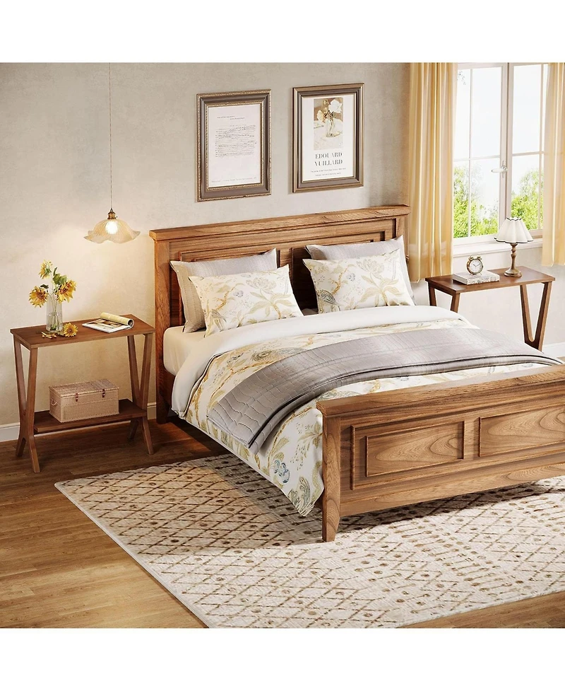 Slickblue 2-Tier Wooden Sofa Side Table for Living Room