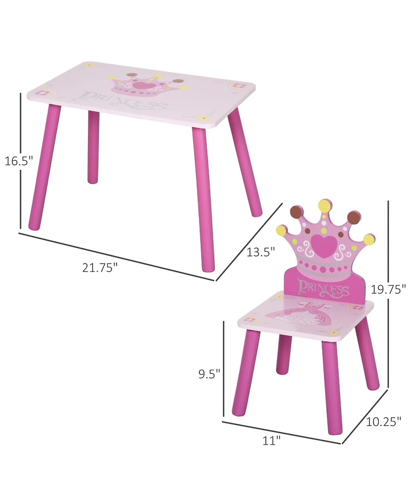 Clihome 3-Piece Wooden Kids Table and Chair Set, Crown Design Dining Table Set