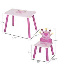 Clihome 3-Piece Wooden Kids Table and Chair Set, Crown Design Dining Table Set