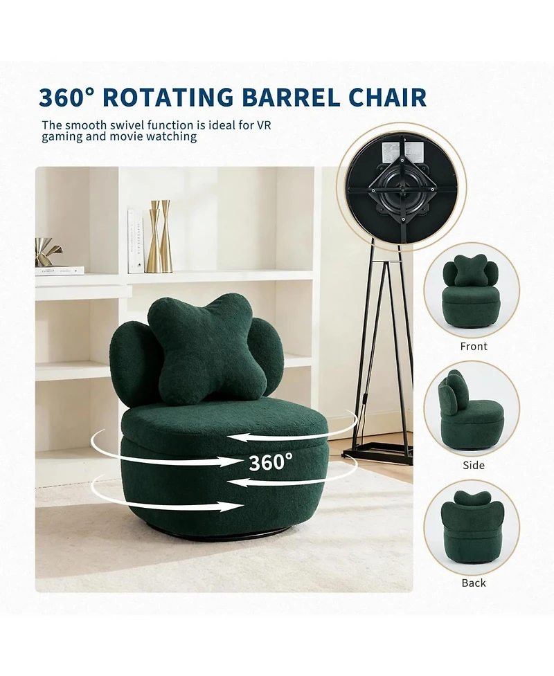 gaomon 360degree(s) Swivel Accent Chair with Storage,Comfy Armchair Teddy Velvet with Upholstered Cushion for Makeup Room, Bedroom, Apartment