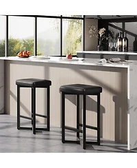 gaomon 24.6" Counter Height Backless Stools, Brown Upholstered Pu Leather Seat, Strong Metal X-Frame and Footrest