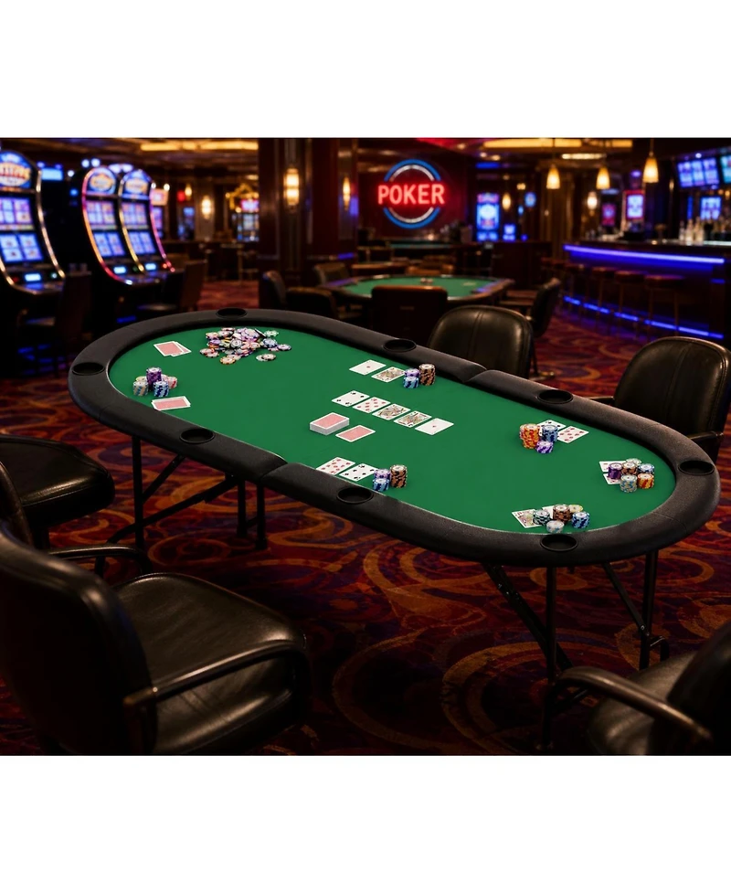 homfan 71" Collapsible Oval Poker Table for 8 Casino-Style Game Table with Padded Rails and Cup Holders, Folding Legs for Texas Holdem or Blackjack