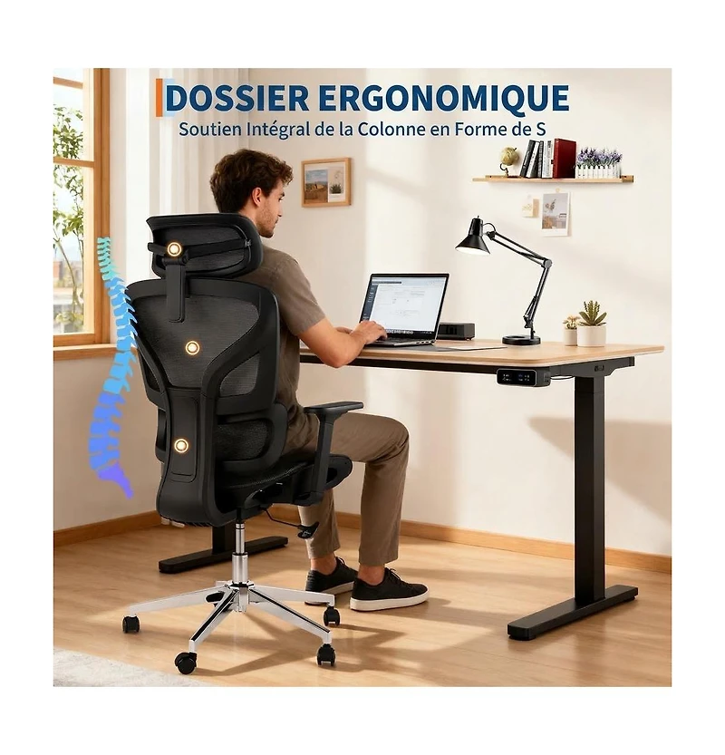 homfan Ergonomic High-Back Mesh Office Chair with 4D Armrests, Lumbar Support, Headrest, Seat Depth Adjustment, Tilt Lock
