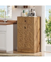 Tribesigns 13 Gallons Tilt Out Trash Can, Hidden Garbage Can Cabinet with Drawer, Wooden Fluted Trash Bin Cabinets for Kitchen Living Room