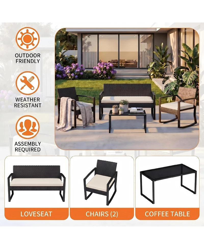 gaomon Adults Patio Rocking Chair Set Wicker Iron Outdoor Seating,