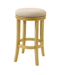 HomeRoots 25" Fabric and Solid Wood Backless Counter Height Swivel Bar Chair