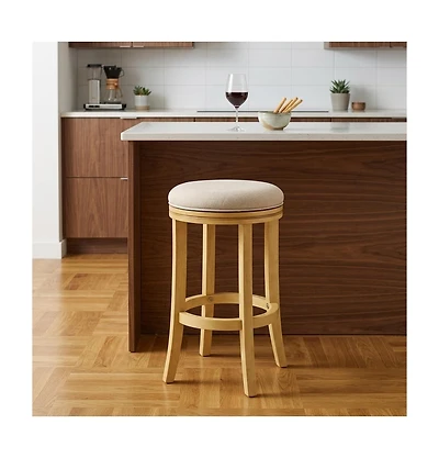 HomeRoots 25" Fabric and Solid Wood Backless Counter Height Swivel Bar Chair