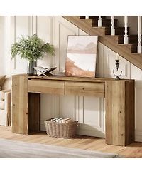 Tribesigns 63-Inch Wood Console Table with 2 Drawers, Narrow Entryway Table for Hallway and Behind Sofa, Rustic Farmhouse Slim Sturdy Accent Furniture