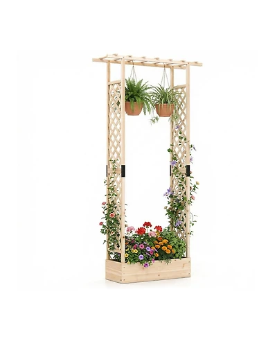 Sugift 89 in Tall Wooden Raised Garden Bed with Side Trellis Hanging Roof Drainage