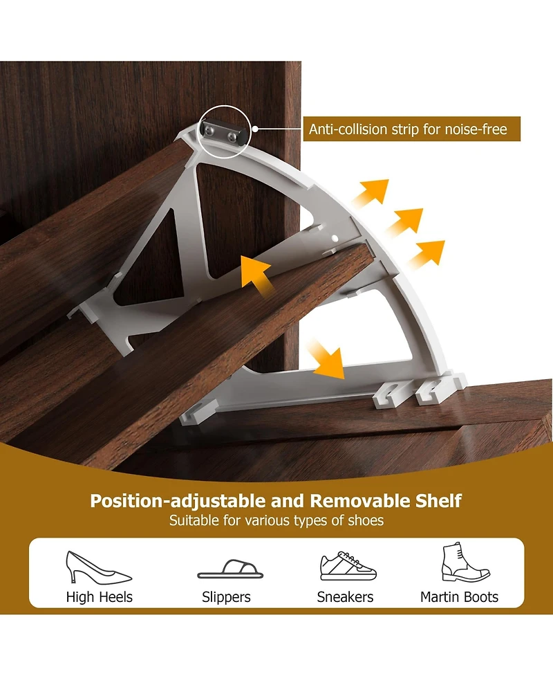gaomon Space-Saving Rattan Shoe Cabinet 3 Turn-style Drawers and 4 Open Side Shelves, Adjustable Shelves, Slim Freestanding Entryway Shoe Organizer