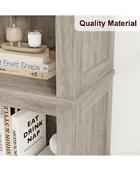 homfan 5-Tier Narrow Bookcase - 71" Tall Bookshelf with Adjustable Shelves and Wooden Legs, Farmhouse Shelf for Living Room or Office, Set of 2