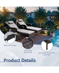 Pocassy Outdoor Wicker Reclining Lounge Chair, Pool Recliner with 5-Position Backrest, Adjustable Seating Chairs for Poolside