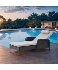 Pocassy Outdoor Wicker Reclining Lounge Chair, Pool Recliner with 5-Position Backrest, Adjustable Seating Chairs for Poolside