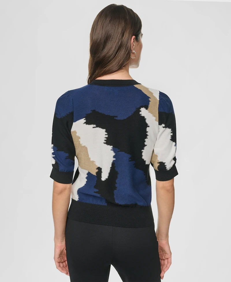 Dkny Women's Printed Puff-Sleeve Sweater