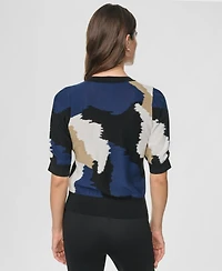Dkny Women's Printed Puff-Sleeve Sweater
