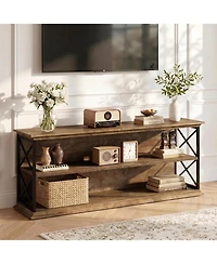 Tribesigns Tv Stand for TVs up to 75": 63" entertainment center with open storage. Wooden rustic media table for living room, bedroom.