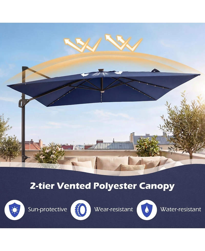 Sugift 10 feet Solar Led Cantilever Patio Umbrella for Pool Deck with 32 Lights