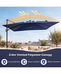 Sugift 10 feet Solar Led Cantilever Patio Umbrella for Pool Deck with 32 Lights