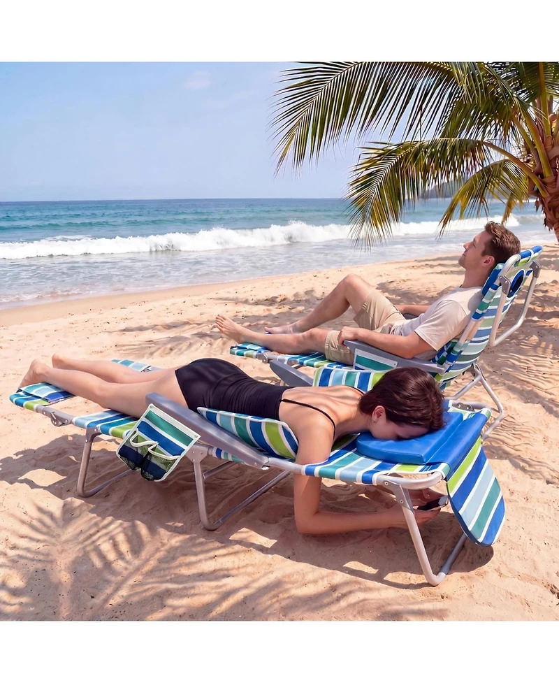 gaomon 1 Pack Outdoor 3-in-1 Beach Chair, Folding Tanning Lounger with Face Hole