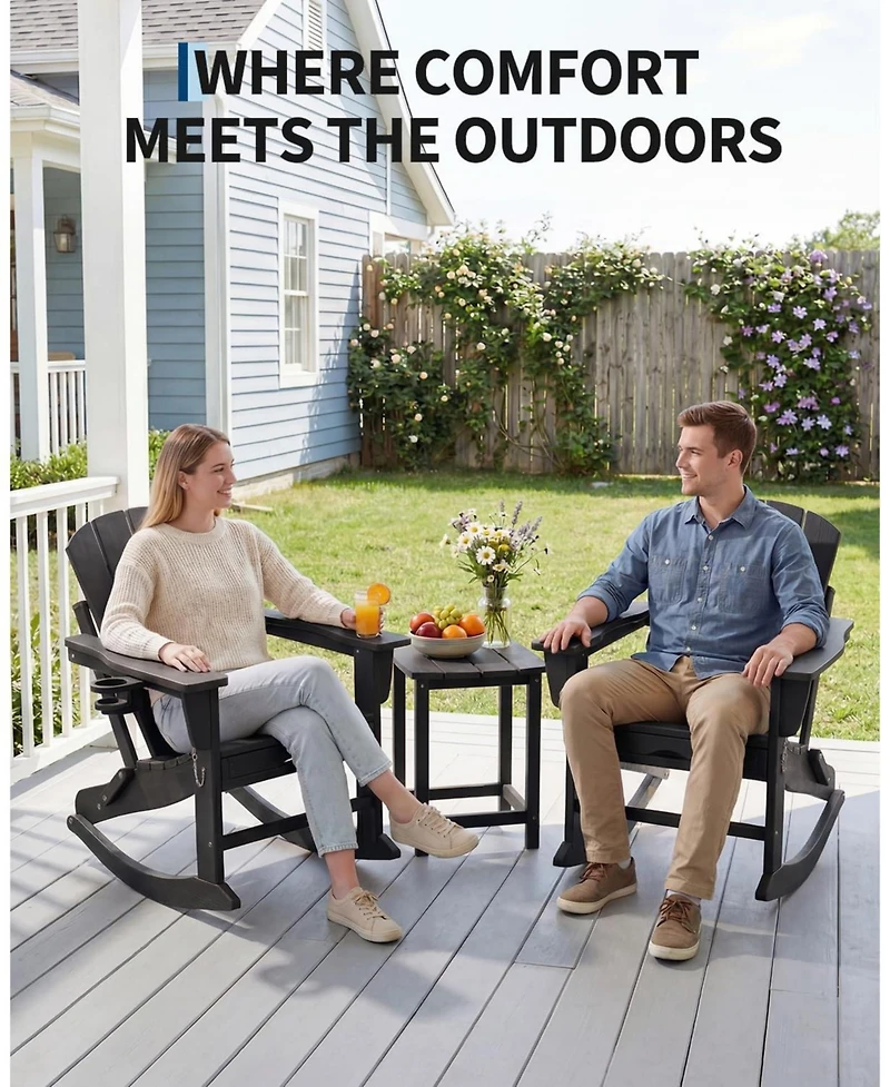 gaomon 2 Piece All-Weather Hdpe Outdoor Folding Adirondack Rocking Chair with Retractable Ottoman for patios, Decks, Gardens