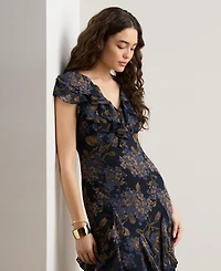 Lauren Ralph Women's Floral Ruffle-Trim Georgette Gown