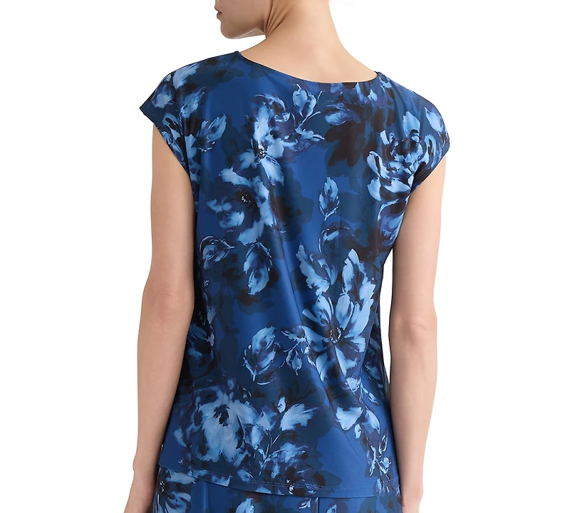 Kasper Women's Printed Bow-Neck Extended-Shoulder Top