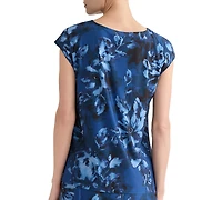 Kasper Women's Printed Bow-Neck Extended-Shoulder Top