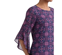 Kasper Women's Printed Boat-Neck Ruffle-Sleeve Blouse