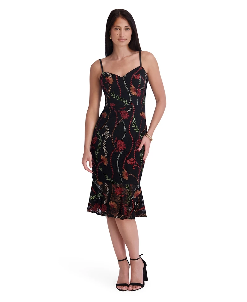Siena Women's Sweetheart Neck Embroidered Lace Midi Dress
