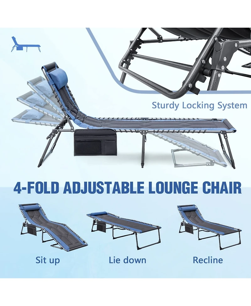 Aofar 4-Fold Padded Folding Outdoor Chaise Lounge Reclining Chair