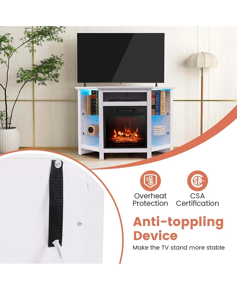 Costway Fireplace Tv Stand with Led Lights and 18" Electric Fireplace for Tvs up to 50"