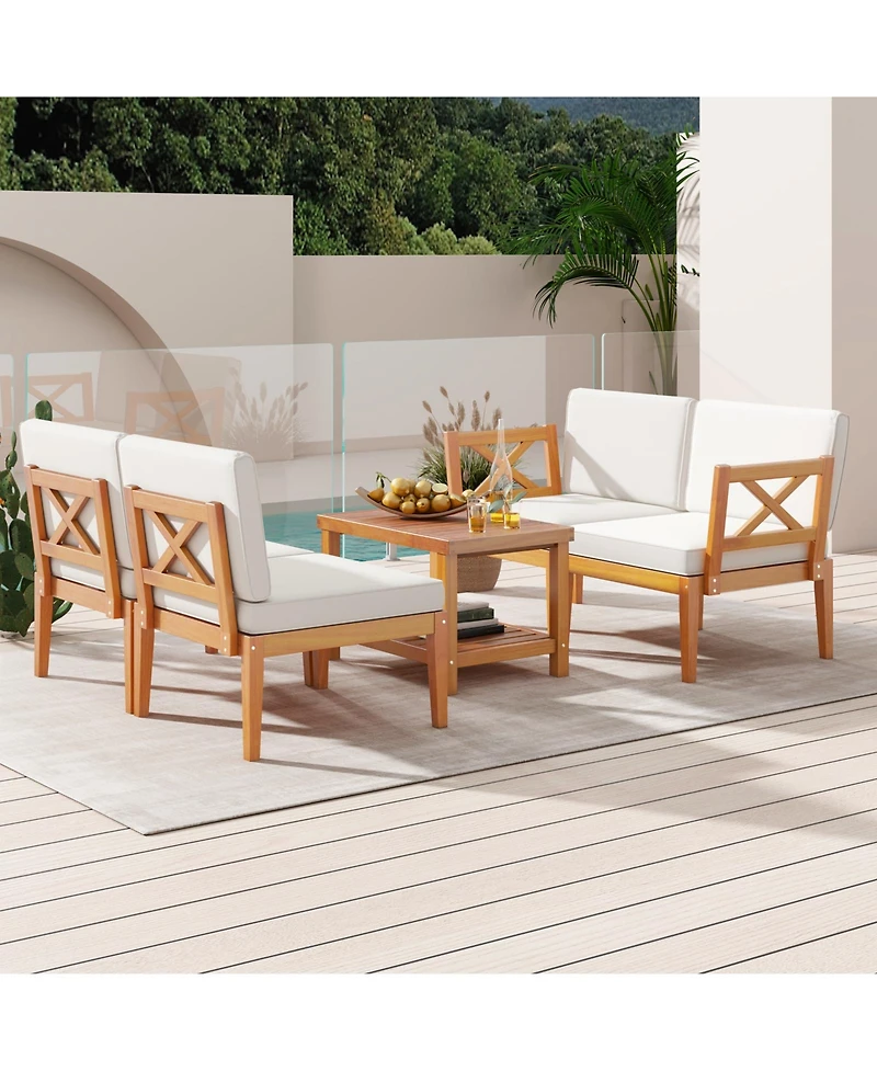 Slickblue 5-Piece Patio Conversation Set with Acacia Wood Frame and Cushions