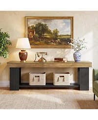 Tribesigns 71'' Extra Long Tv Stand for Up to 80 Inch TVs, Farmhouse Entertainment Center with Open Storage Shelf, Fluted Wood Media Console