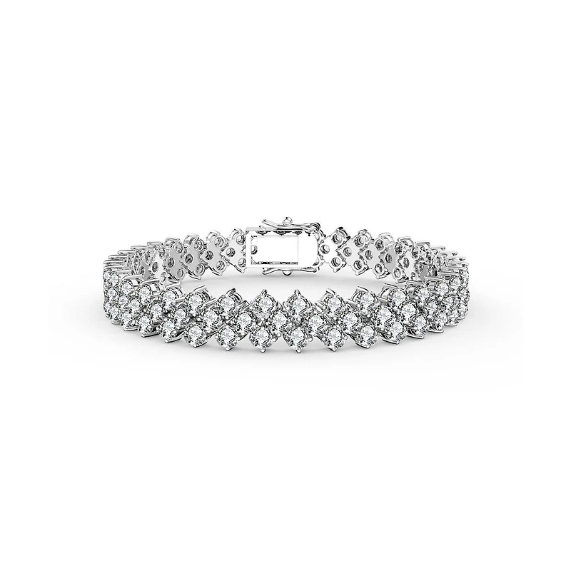 Rachel Glauber White Gold Plated with Clear Cubic Zirconia Three Row Bracelet