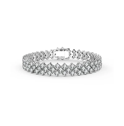 Rachel Glauber White Gold Plated with Clear Cubic Zirconia Three Row Bracelet