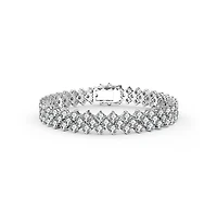 Rachel Glauber White Gold Plated with Clear Cubic Zirconia Three Row Bracelet