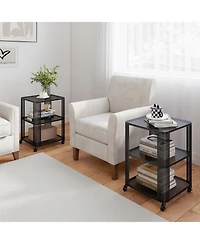 Gymax 2PCS End Table w/Wheels Rolling Side Table w/Open Storage Shelves Metal Frame