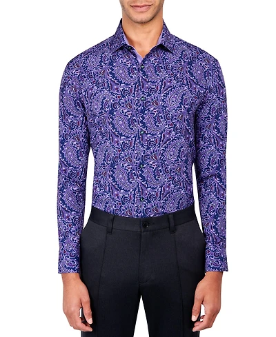 Society of Threads Men's Slim Fit 4-Way Stretch Performance Paisley Dress Shirt