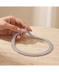Rachel Glauber White Gold Plated Clear Round Cubic Zirconia Linear Pave Necklace