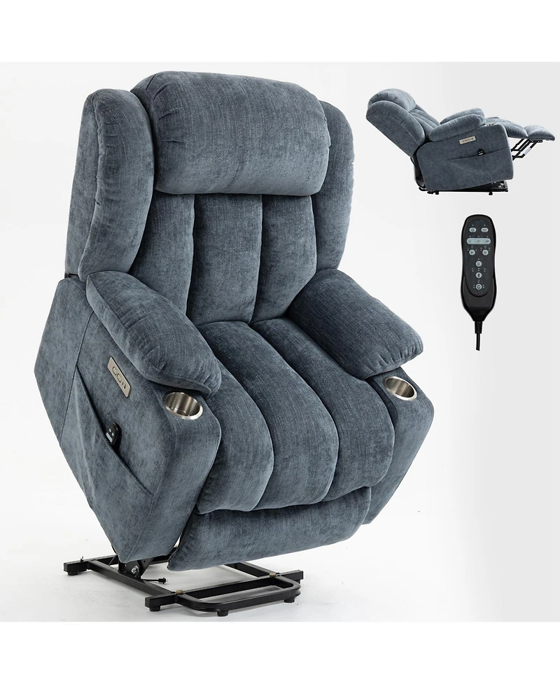 Clihome Up to 350 Lbs Chenille Power Lift Recliner Chair, Heavy Duty Motion Mechanism with 8-Point Vibration Massage
