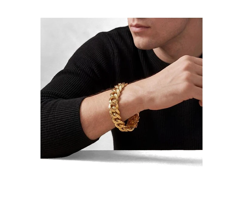 Rachel Glauber Men's Unique 14K Gold Plated Ornate Curb Link Chain Bracelet
