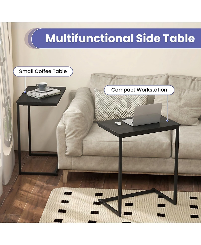 Gymax 2PCS C-shaped End Table Vintage Accent Couch Table With Heavy-duty Metal Frame