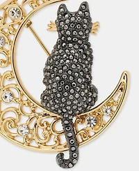 Anne Klein Pave Cat Filigree Moon Pin