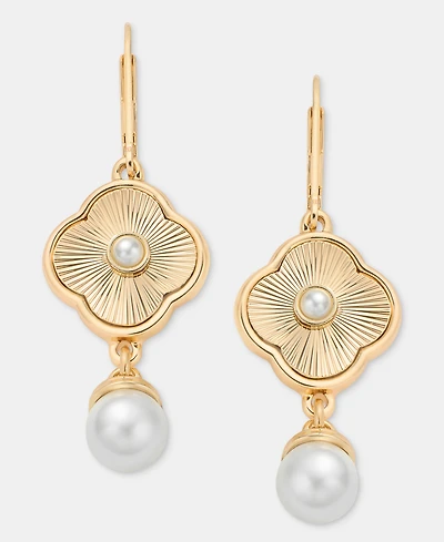 Anne Klein Imitation Pearl Quartofoil Drop Earrings