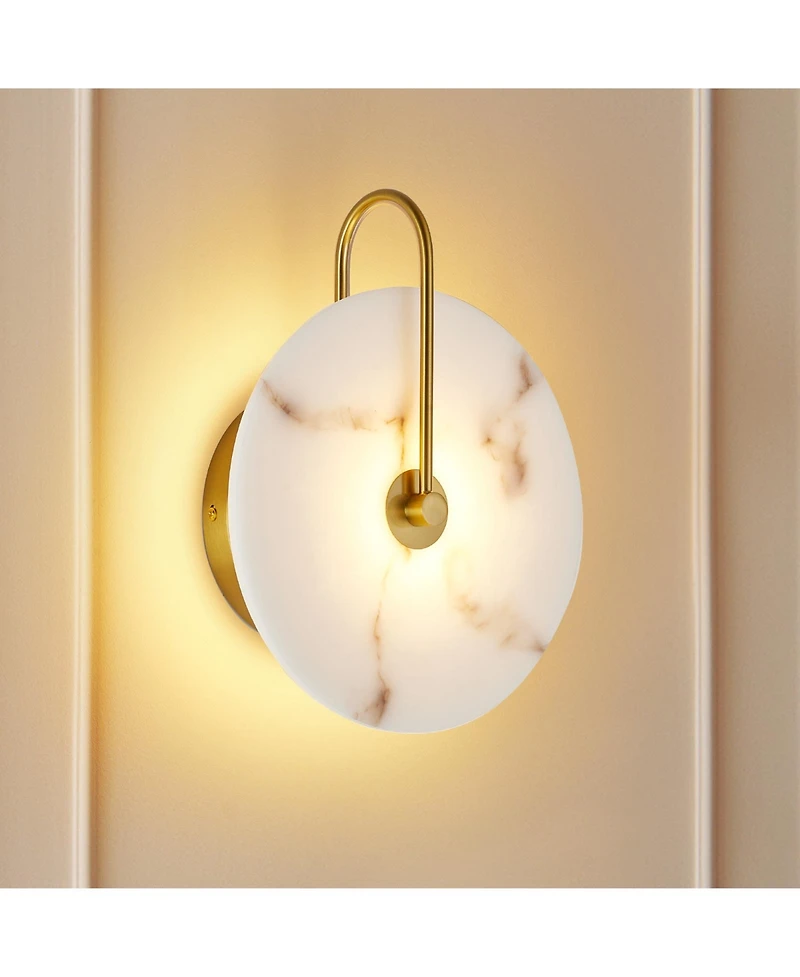 Midola Round Alabaster Wall Sconce, Natural Marble Lampshade, Hardwired Circular Sconce Led Modern Wall Lamp for Bedroom, Stairs, Living Room