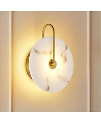 Midola Round Alabaster Wall Sconce, Natural Marble Lampshade, Hardwired Circular Sconce Led Modern Wall Lamp for Bedroom, Stairs, Living Room