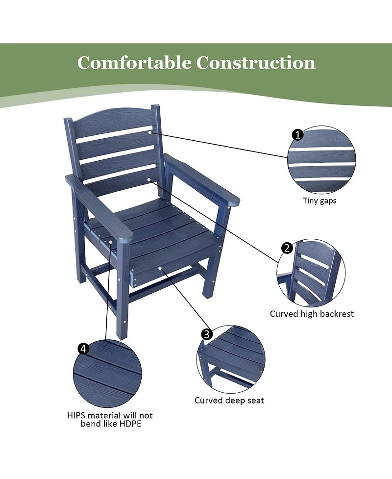 Hips All-Weather Outdoor Patio Dining Chair, Garden Backyard Armchair with Supportive Curved Backrest